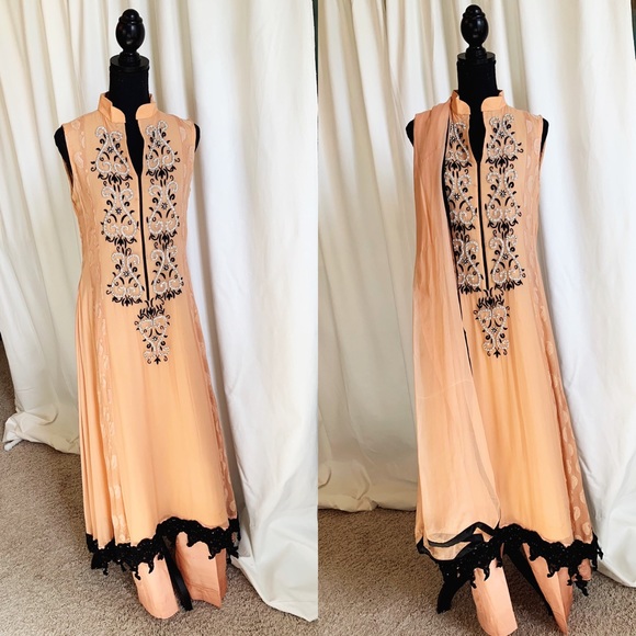 peach and black outfit